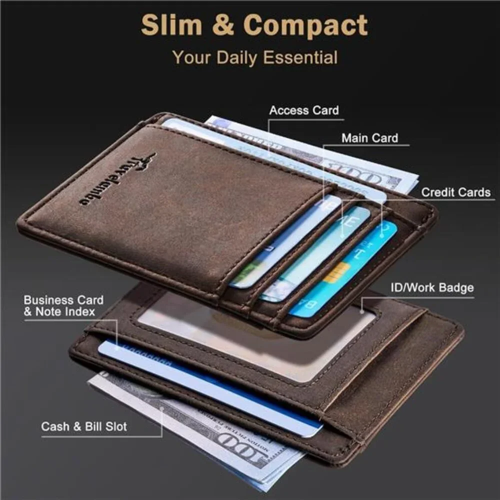 Mens Slim Leather Wallet RFID Front Pocket Minimalist Credit Card Holder Medium